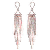 CRYSTAL RHINESTONE OPEN FAN LONG DROP TASSEL EARRINGS