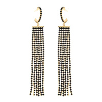 CRYSTAL RHINESTONE OPEN HOOP POST TASSEL LONG DROP EARRINGS