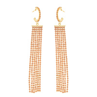 CRYSTAL RHINESTONE OPEN HOOP POST TASSEL LONG DROP EARRINGS