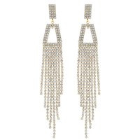 2-TIER CRYSTAL RHINESTONE OPEN TRAPEZOID TASSEL DANGLE AND DROP EARRINGS
