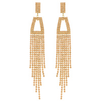 2-TIER CRYSTAL RHINESTONE OPEN TRAPEZOID TASSEL DANGLE AND DROP EARRINGS