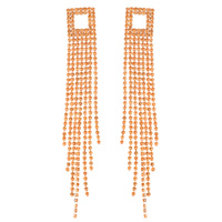 CRYSTAL RHINESTONE OPEN SQUARE LONG DROP TASSEL EARRINGS