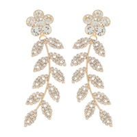 FLORAL VINE CRYSTAL RHINESTONE PAVE LONG DROP EARRINGS