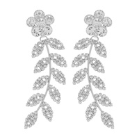 FLORAL VINE CRYSTAL RHINESTONE PAVE LONG DROP EARRINGS
