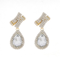 2-TIER RHINESTONE PAVE RIBBON POST TEARDROP HALO DANGLE AND DROP EARRINGS