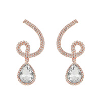 RHINESTONE PAVE SWIRL LOOP TEARDROP HALO DANGLE AND DROP EARRINGS