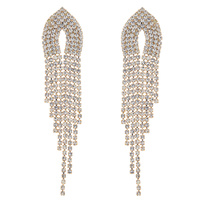 TEARDROP ARCH TASSEL LONG DROP CRYSTAL EARRINGS