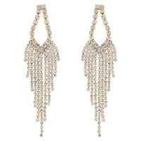 OPEN TEARDROP TASSEL LONG DROP CRYSTAL EARRINGS