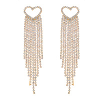 OPEN HEART TASSEL LONG DROP CRYSTAL EARRINGS