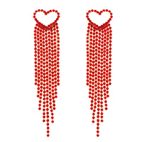 OPEN HEART TASSEL LONG DROP CRYSTAL EARRINGS