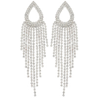 OPEN TEARDROP TASSEL LONG DROP CRYSTAL EARRINGS