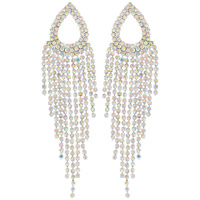 OPEN TEARDROP TASSEL LONG DROP CRYSTAL EARRINGS