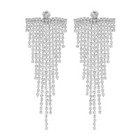 TAPERED LONG DROP CRYSTAL TASSEL EARRINGS