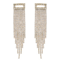 OPEN RECTANGLE TASSEL LONG DROP CRYSTAL EARRINGS