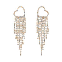 OPEN HEART TASSEL LONG DROP CRYSTAL EARRINGS