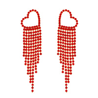 OPEN HEART TASSEL LONG DROP CRYSTAL EARRINGS