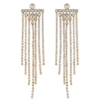 TAPERED TASSEL LONG DROP CRYSTAL EARRINGS