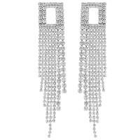 OPEN RECTANGLE TASSEL LONG DROP CRYSTAL EARRINGS