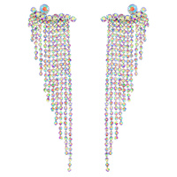 WAVE TASSEL LONG DROP CRYSTAL EARRINGS