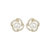 FLORAL TWIST CRYSTAL RHINESTONE PAVE AND SYNTHETIC PEARL STUD EARRINGS