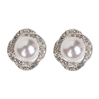 CENTER PEARL WITH STONES STUD EARRINGS
