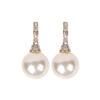 CRYSTAL RHINESTONE PAVE AND SYNTHETIC PEARL DROP EARRINGS