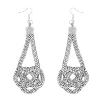 RHINESTONE KNOT TWIST DANGLE DROP FISH HOOK EARRINGS