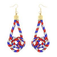 RHINESTONE KNOT TWIST DANGLE DROP FISH HOOK EARRINGS