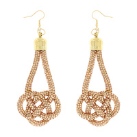 RHINESTONE KNOT TWIST DANGLE DROP FISH HOOK EARRINGS