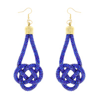 RHINESTONE KNOT TWIST DANGLE DROP FISH HOOK EARRINGS