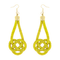 RHINESTONE KNOT TWIST DANGLE DROP FISH HOOK EARRINGS