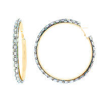 8CM RECTANGLE RHINESTONE HOOP EARRINGS