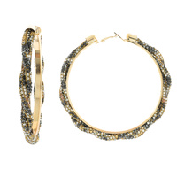 80MM FASHION RHINESTONE BRAIDED HOOP EARRINGS