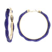 80MM FASHION RHINESTONE BRAIDED HOOP EARRINGS