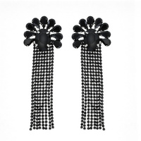 FLORAL CRYSTAL GEMS CHANDELIER LONG TASSEL RHINESTONE DROP EARRINGS