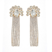 FLORAL CRYSTAL GEMS CHANDELIER LONG TASSEL RHINESTONE DROP EARRINGS