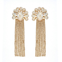 FLORAL CRYSTAL GEMS CHANDELIER LONG TASSEL RHINESTONE DROP EARRINGS