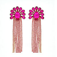 FLORAL CRYSTAL GEMS CHANDELIER LONG TASSEL RHINESTONE DROP EARRINGS