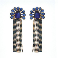 FLORAL CRYSTAL GEMS CHANDELIER LONG TASSEL RHINESTONE DROP EARRINGS