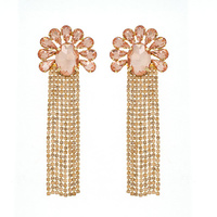 FLORAL CRYSTAL GEMS CHANDELIER LONG TASSEL RHINESTONE DROP EARRINGS