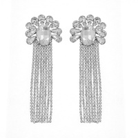 FLORAL CRYSTAL GEMS CHANDELIER LONG TASSEL RHINESTONE DROP EARRINGS