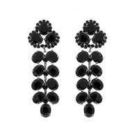 LARGE STATEMENT LINEAR  LEAF LONG DROP CRYSTAL STONE EARRINGS