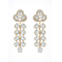 LARGE STATEMENT LINEAR  LEAF LONG DROP CRYSTAL STONE EARRINGS