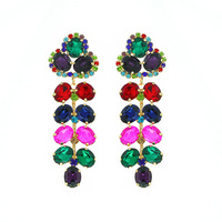 LARGE STATEMENT LINEAR  LEAF LONG DROP CRYSTAL STONE EARRINGS