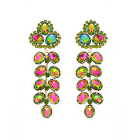 LARGE STATEMENT LINEAR  LEAF LONG DROP CRYSTAL STONE EARRINGS