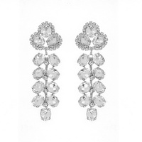 LARGE STATEMENT LINEAR  LEAF LONG DROP CRYSTAL STONE EARRINGS