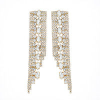 STATEMENT LARGE CRYSTAL RHINESTONE TASSEL LONG DROP EARRINGS