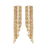 STATEMENT LARGE CRYSTAL RHINESTONE TASSEL LONG DROP EARRINGS