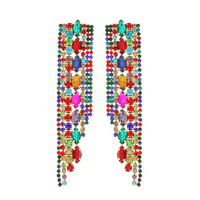 STATEMENT LARGE CRYSTAL RHINESTONE TASSEL LONG DROP EARRINGS