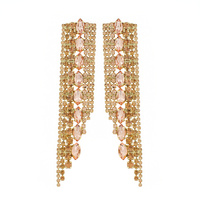 STATEMENT LARGE CRYSTAL RHINESTONE TASSEL LONG DROP EARRINGS